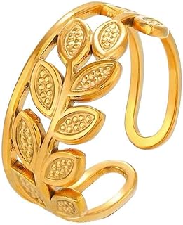 خاتم للنساء والفتيات بلون ذهبي على شكل اوراق شجر اصبع مفتوح مجوهرات هدية لحفلات الزفاف معدن