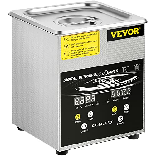VEVOR 2 L Verbesserter Ultraschallreiniger (100 W Heizung, 60 W Ultraschall) Professioneller digitaler Labor-Ultraschall-Teilereiniger mit Heizungstimer für die Reinigung von Schmuck, Brillenteilen