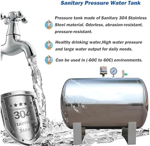100L Stainless Steel Pressure Tank - Rust-Resistant Water Storage for Home, School, Garden & Bathroom - Durable Horizontal Design for Optimal Water Pressure System