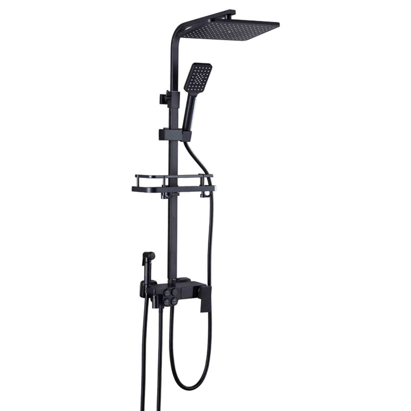 WOTZOV Black Rain Shower System, Height Adjustable Faucets Sets With Rotation Bath Filler And Bidet, Rainfall Head And Handheld