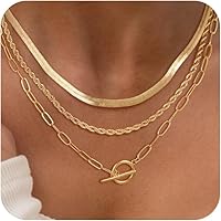 CHESKY 3-Layer 14K Gold Plated Herringbone Rope Chain Necklace Set for Women - Trendy Tangle-Free Stacked Jewelry