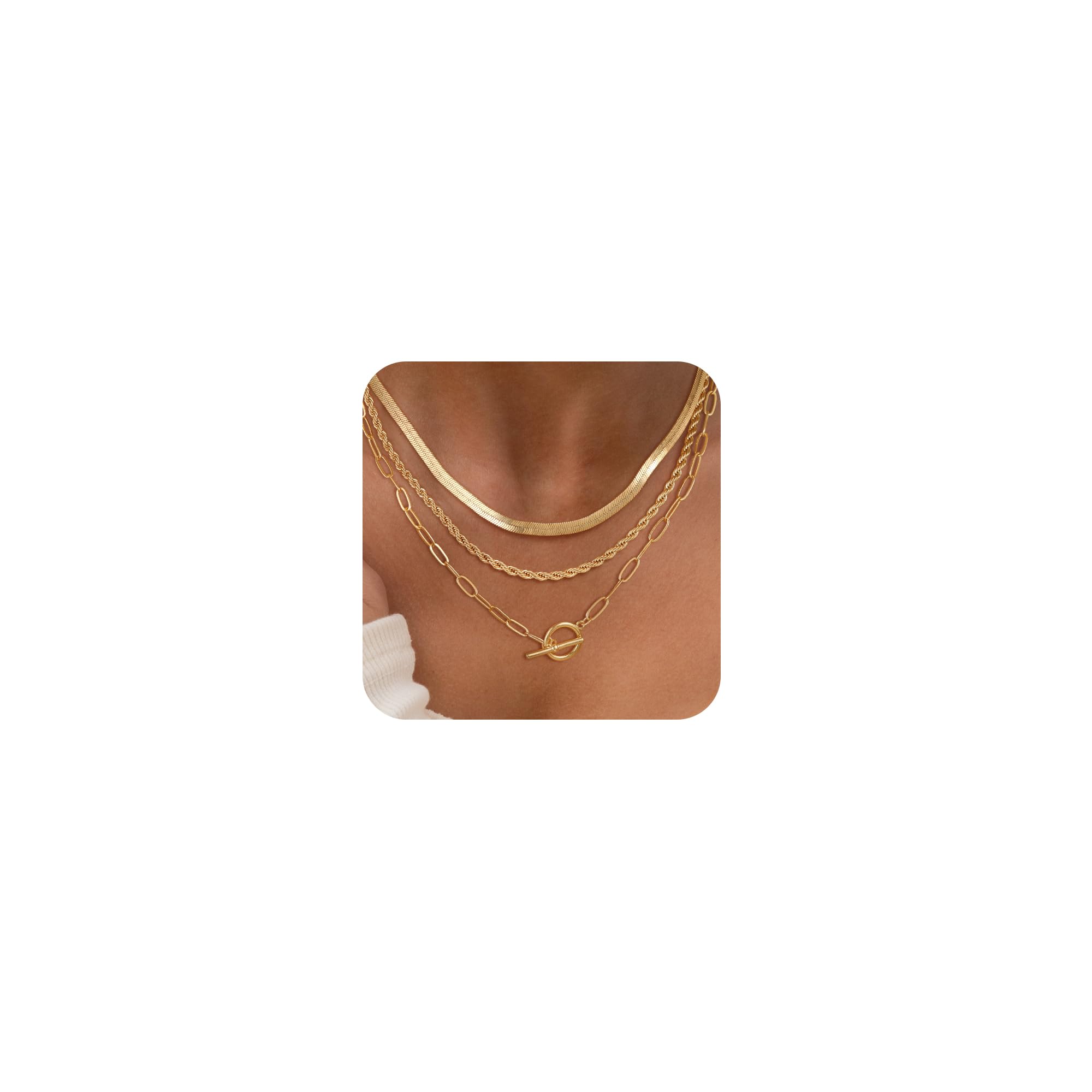 CHESKY 14K Gold Plated Layered Chain Necklace for Women