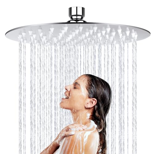Rociador de Ducha 20cm Redondo Acero Inoxidable, 8 Pulgadas Cabezal de Ducha Lluvia 360° Ajustable, Alcachofa de Ducha, Alta Presión, Antical, Fácil de Instalar y Limpiar, Ahorro de Agua