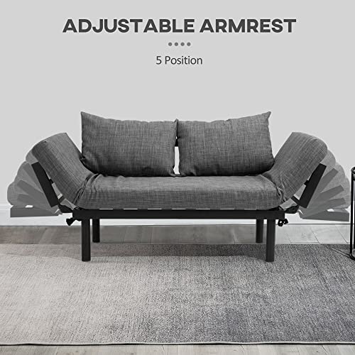 Homcom Single Person Chaise Lounger, Modern Sofa Bed With 5 Adjustable Positions, 2 Large Pillows, And Birch Legs, Charcoal Grey #TOP4