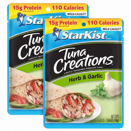 StarKist Tuna Creations Herb and Garlic Pouch (2.6 oz - 2 Pack) Wild Caught, High Protein Shelf Stable Seafood, No Draining, Ready to Eat for Salads and Sandwiches