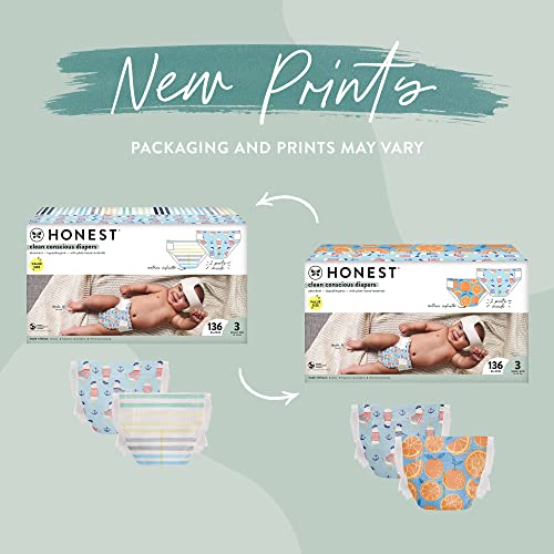 The Honest Company Clean Conscious Diapers | Plant-Based, Sustainable | Orange You Cute + Feeling Nauti| Club Box, Size 3 (16-28 Lbs), 68 Count #TOP3