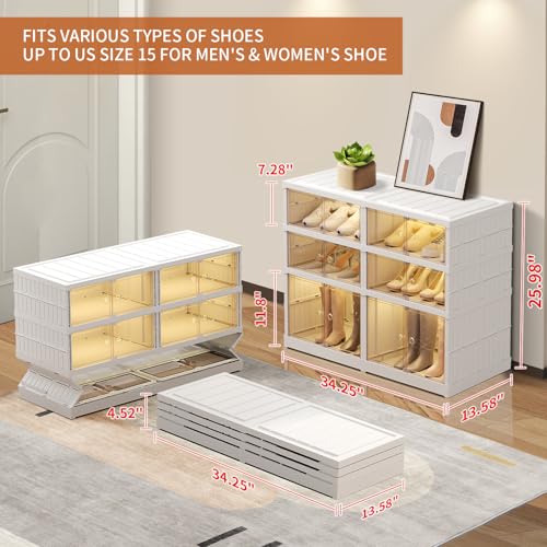 Image of CIMLORD 3-Tier Foldable Shoe Rack Organizer with Doors, 12 Pairs, White | Collapsible Plastic Shoe Cabinet Storage, Fits Boots & Sneakers, Stackable with Lids, Easy Assembly, for Closet & Entryway