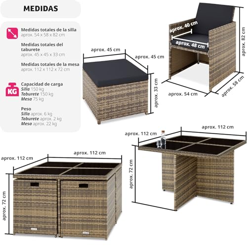 tectake® Conjunto Jardín Exterior de Ratán y Aluminio, Muebles Jardín Exterior Resistentes a la Intemperie, para hasta 8 Personas, con 2 Juegos de Fundas y Funda Protectora - Natural - imagen 6