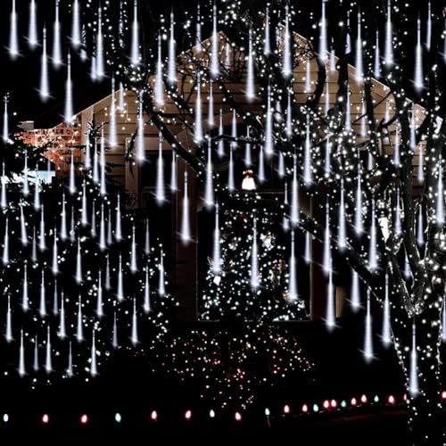 Adecorty Christmas Lights Outdoor UL Certified 24 Tubes 576 LEDs (Equivalent to 3 Sets of 8 Tubes) Meteor Shower Light Falling Rain Drop Icicle Lights for Christmas Decorations Halloween Decor, White