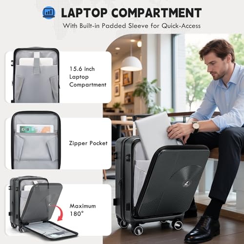 RAINSMORE Bagage à main Valise extensible de 20 pouces approuvée par les compagnies aériennes – Image 2