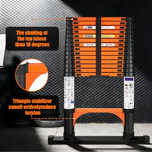 Chanjarhill 4,4m Teleskopleiter, Hochwertig Klappleiter Ausziehbare Leiter mit Stabilisator und Abnehmbaren Haken, Robust Tragbar Stehleiter Haushaltsleiter Anlegeleiter für Wohnmobile und Dachböden