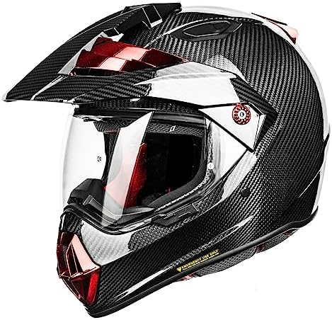 ILM Carbon Fibre Snell M2020D Full Face Motorcycle Adventure Helmet Auto Car Racing for Men Women Dual Sport Off-road Helmet Model L13(Carbon Fiber Red,X-Large)