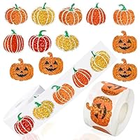 1000pcs Pumpkin Halloween Stickers,Sparkly Halloween Pumpkin Stickers Roll Pumpkin Self Adhesive Ghost Sticker for Kids Cards Envelopes Invitations Scrapbooks Decal Halloween Party Sticker Decoration