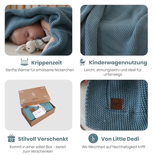 Image of 100% Organic Cotton Baby Knitted Blanket with Gift Box - Soft Toddler, Crib, Stroller Blanket - Neutral Swaddle and Receiving Blanket for Newborns, 30 inchx40 inch, Smoke Blue