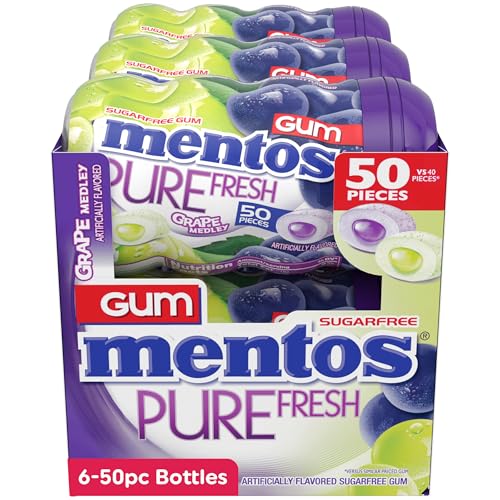 Image of Mentos Pure Fresh Sugar-Free Chewing Gum with Xylitol, Grape Medley, 50 Piece Bottle (Bulk Pack of 6)