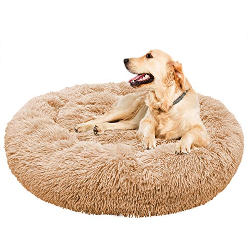 jHuanic Puppy Love Panier Chien Anti Stress 50cm,Tapis Chien Lavable Coussin Chien XL/XXL 80/100cm Moelleux Orthopedique,Rond XXXL Apaisant Panier pour Chien Grande Taille Moyen (50cm,Beige) Cover