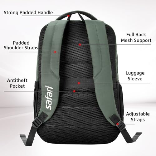 Image of Safari 35L Formal Laptop Backpack with Raincover, 3 Compartments, Front Pocket, Smart Trolley Sleeve, Office Bag, College Backpack, Travel Bag, School Bag