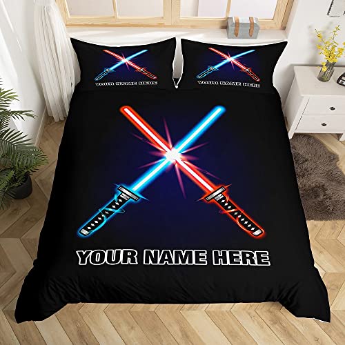 Thème de Sabre Laser personnalisé Parure de Lit 220x240cm Enfants Science Fiction Light Sword Parure Housse de Couette Teens Blue Red Light Saber Housse de...