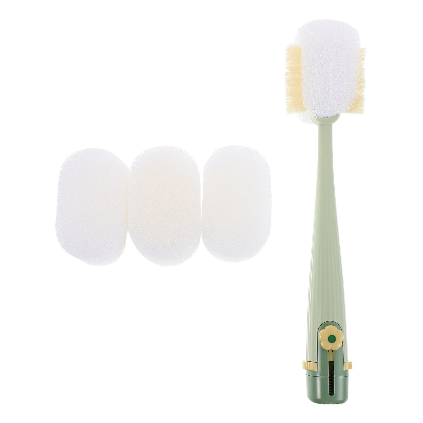 DECORNIJIA Long Handle Bottle Cleaning Brush Set with Sponge Replacement (3 Pieces) – Multifunctional Cup Lid Scrubber for Water Bottles, Coffee Pots, and Mugs – Compact Sturdy Cleaner for