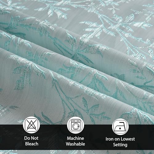 Image of FRESH FROM LOOM Light Blocking 80% Room Darkening Floral Eyelet Curtain 7 Feet Long Door & Window | Heavy Jari Premium Luxury Material | Double Stitch | Fade Resistant Parda (7feet, Aqua, 1pc only)