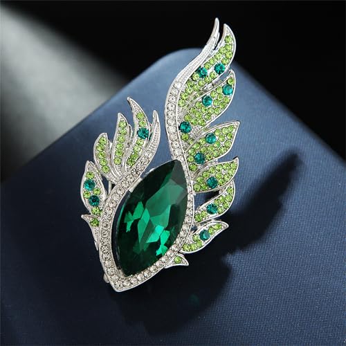 Image of Rhinestone Feather Brooches for Women Men,Vintage Animal Peacock Pin Gold /Silver /Blue / Crystal Diamond Lapel Pins Fashion Enamel Feather Leaf Brooch Elegant Dress Coat Pin Decor Wedding Christmas Birthday Jewelry