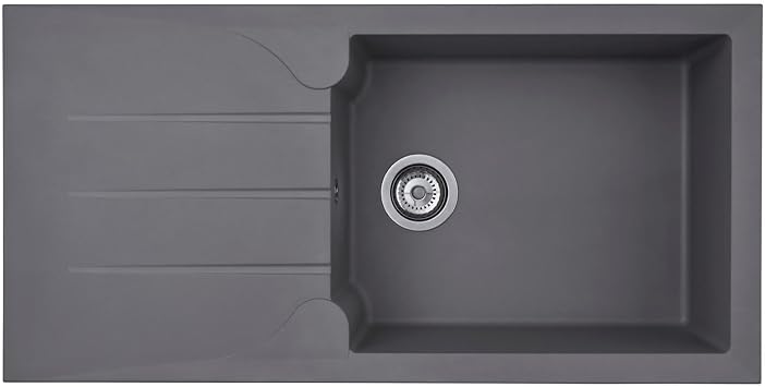 Liquida LP10GR 1.0 Bowl Composite Reversible Inset Grey Kitchen Sink with Waste