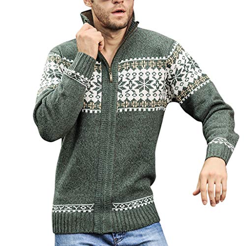 Cárdigan Chaqueta De Punto Grueso para Hombre Vintage Moda Abrigo suéter Cardigan Sweater Tallas Grandes Estampado Bohemio con Cuello Alto y Cremallera Blusa Gusspower