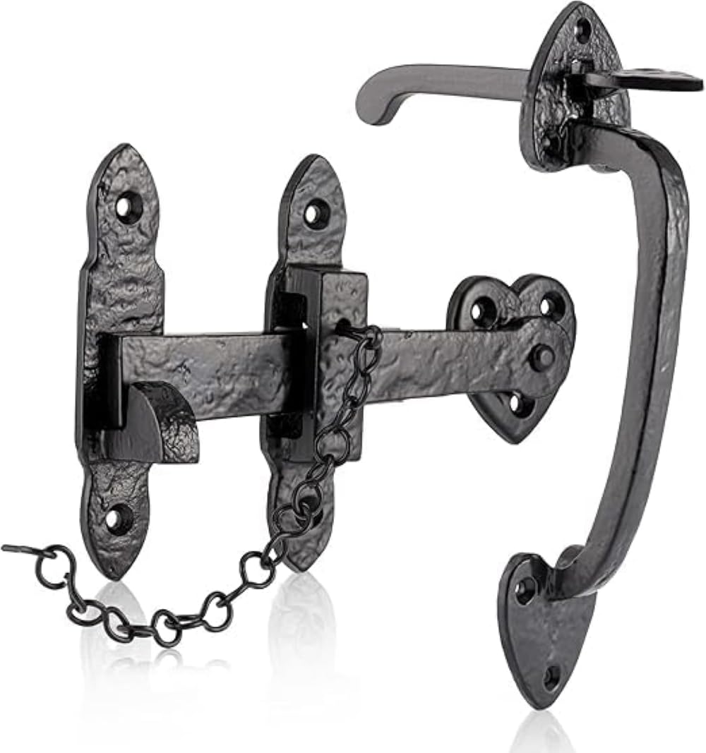 Euroart Black Antique Smithy's Range Thumb Gate Latch raditional Suffolk Latch, Cast Iron Gate Door Latch, Suitable for Shed and Gate Doors.