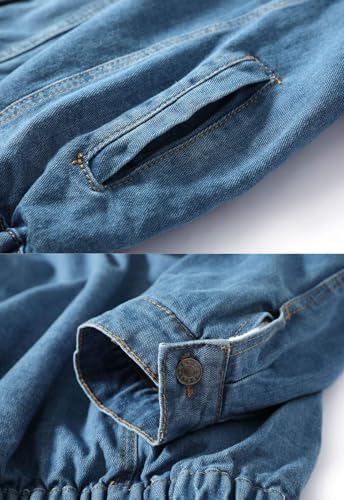 Flygo Women's Oversized Warm Sherpa Lined Faux Fur Hooded Denim Jacket Jean Coat 7