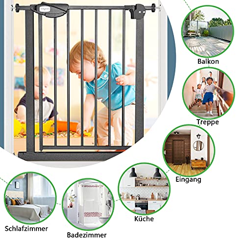 Aufun Treppenschutzgitter Türschutzgitter Kinder ohne Bohren, Türgitter mit Druckbefestigung, selbstschließend, 75-85 cm breit, Metall Gitter (Schwarz)