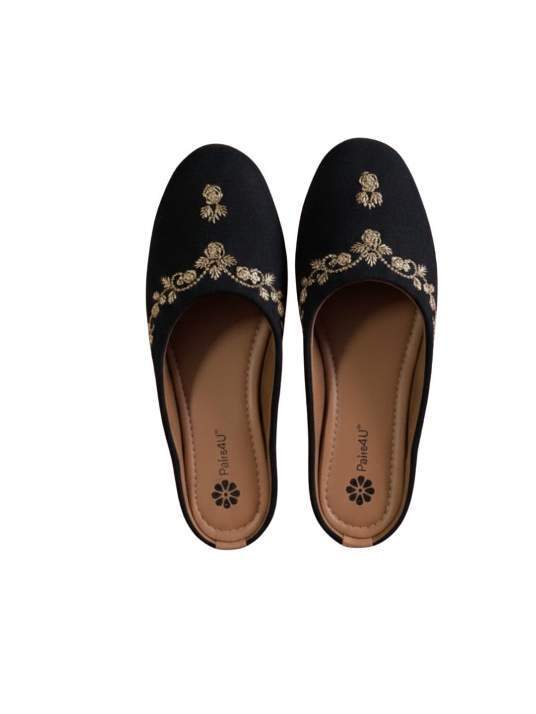 pairs4u Women Embellished Ethnic Mules Flats | Black Canvas Ethnic Footwear | Slip-On Embroidered Mules for Women-picture-15