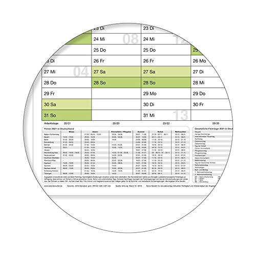 Wandkalender/jaarkalender 2021, DIN A2 59,4 x 42,0 cm met vakanties opgerold groen - Image 4