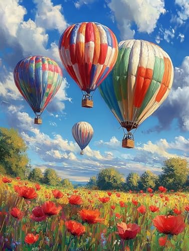 熱気球 数字油絵 数字キット塗り絵 手塗り DIY絵 デジタル油絵 花 パターンデザイン, ペイントバイナンバー 初心者向け 簡単 paint by numbers ブラシとアクリル絵の具が入, ホーム オフィス装飾 50X70cm, Model 248