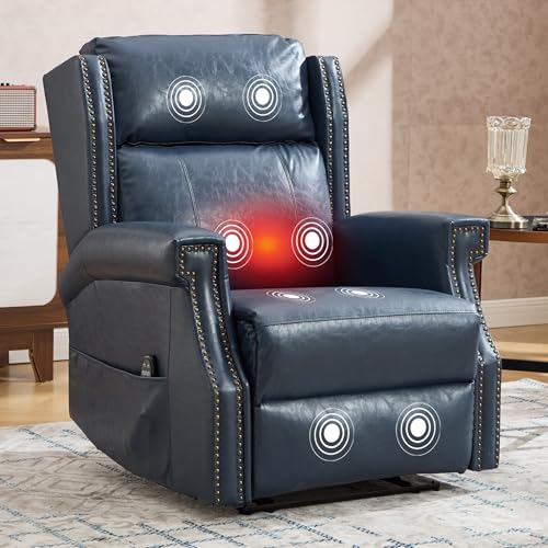 Sillón reclinable de cuero sintético Azul