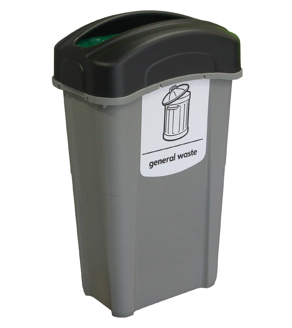 Eco Nexus 85 General Waste Collection Bin (Grey, Black Lid, White Sticker) – 85-Litre General Waste with Choice of Lid Options – Slim Plastic Office Bin (Open Top)