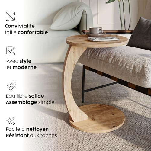 Table basse avec roulettes sugodesign blanche en bois de forme C - 8