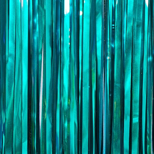 Image of PartyWoo Teal Streamers Backdrop 3pcs Turquoise Foil Fringe Streamer Curtain 8.2FT Tinsel Backdrop for Birthday Gender Reveal Baby Shower Graduation Pool Mermaid Under The Sea Party Decorations