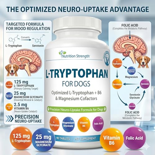 Image of Precision L-Tryptophan for Dogs 90 Chewable Tablets | Optimized Neuro-Uptake Formula with B6 & Magnesium for Maximum Brain Absorption | Advanced Calming Tablets for Stress Relief