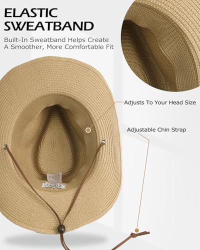 Image of Zylioo XXL Straw Cowboy Hat,Large Size Western Cowgirl Hat,Wide Brim Summer Sun Hats,Breathable Beach Travel Hats