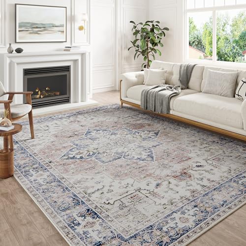 Beige Small Entryway Rug 2x3 Vintage Traditional Distressed | Washable, Non Slip, Soft Low Pile, Door Mat for Indoor Entrance, Kitchen, Bathroom, Farmhouse Decor