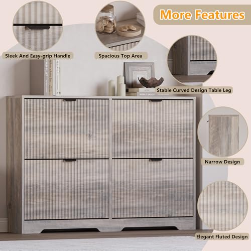 Image of BORNOON Large Shoe Cabinet for Entryway, Shoe Rack Cabinet with 4 Flip Drawer and Adjustable Shelves for Small Apartment, Foyer