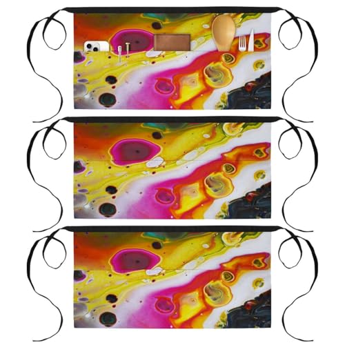 Demi-tablier de cuisine chic lot de 3 tabliers courts texture marbre multicolore