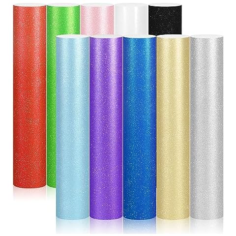 AHIJOY Matte Glitter Adhesive Vinyl Sheets 12"x12" 10 Colors Sparkle Shimmer Permanent Vinyl for Craft Cutter Home Decor DIY Projects Sticker Cover