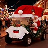 Buryeah 2 Pcs 16.40 ft Large Christmas Car Decoration Santa Claus Hat and Cute Beard Outdoor Car Covers Christmas Golf Cart Costume Auto Accessories Felt Santa Claus Kit Xmas Gift Set for Cars