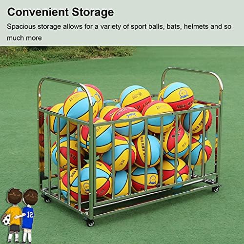 Basketball & Football Metal Rolling Ball Rack - Sports Ball Cart with 2 Lockable Wheels for Easy Storage, Perfect for Kindergarten, Garage & Sports Facilities