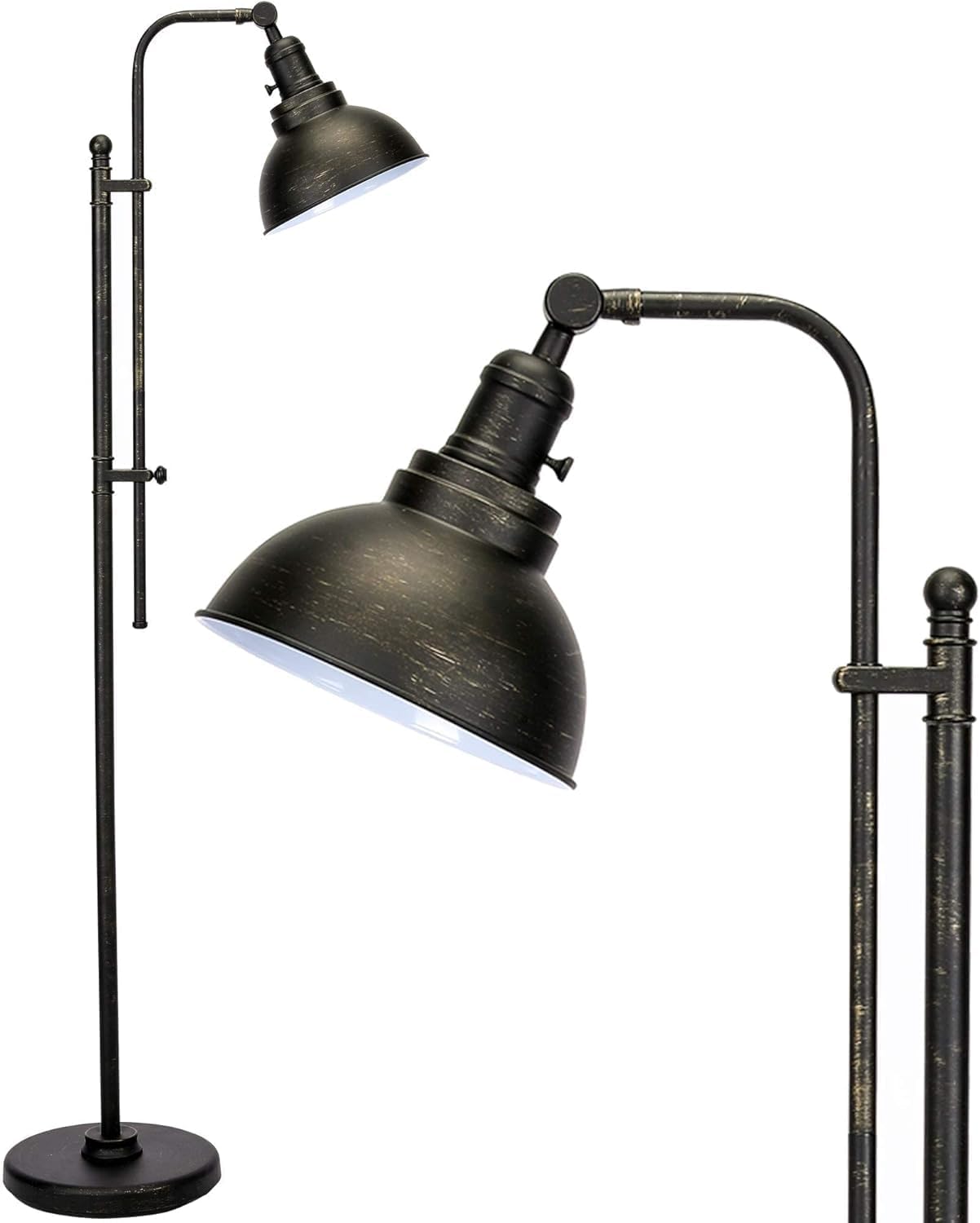 VONLUCE Floor Lamp for Living Room, 65'' Tall Industrial Floor Lamp, Adjustable Height & Head Vintage Metal Standing Reading Pole Lamp for Bedroom, Office, Farmhouse Aged Bronze