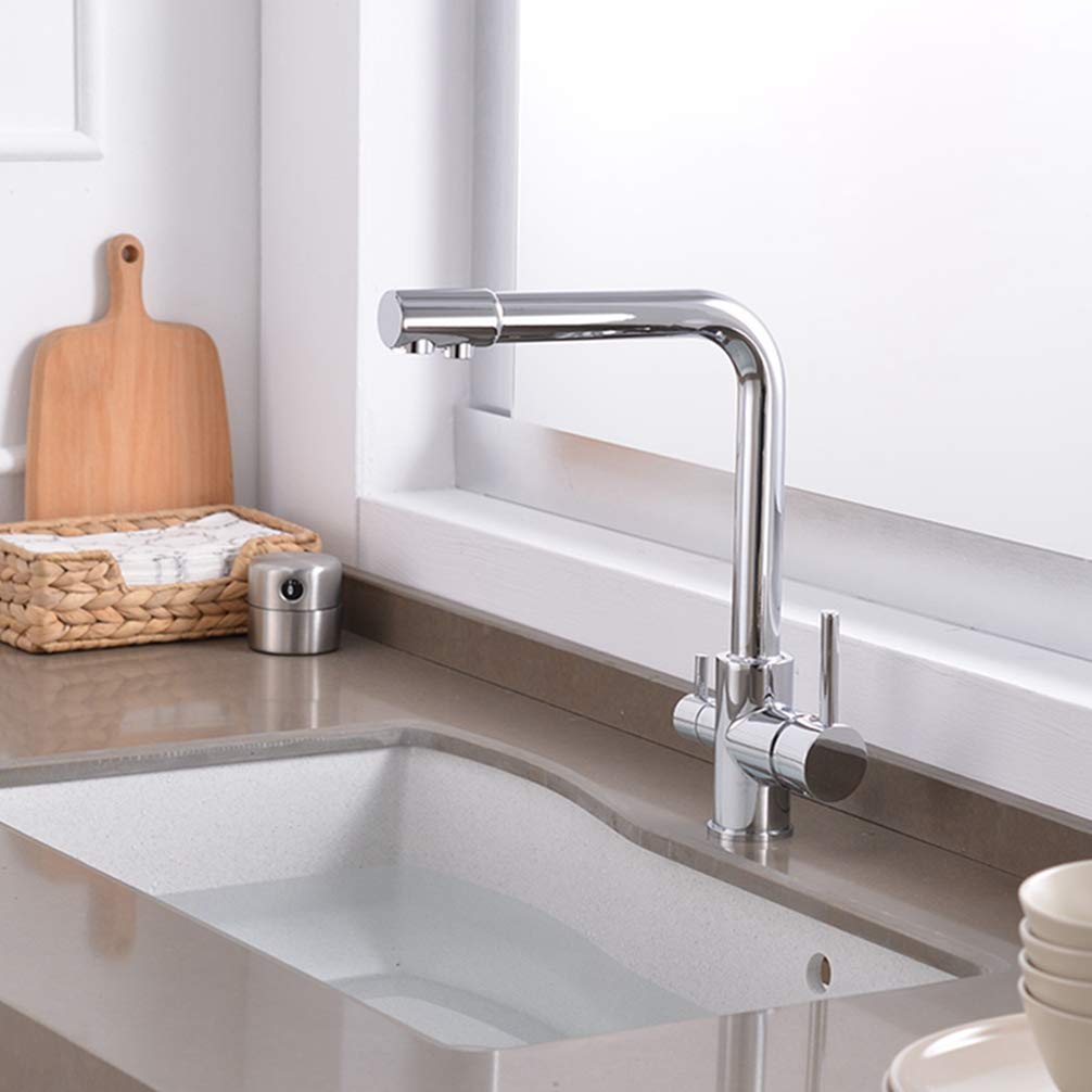 ZYCHSJXA Chrome Kitchen Water Purifica Faucet with Filtered Right Angle Double Spout Tap Bronze Sink Mixer Crane