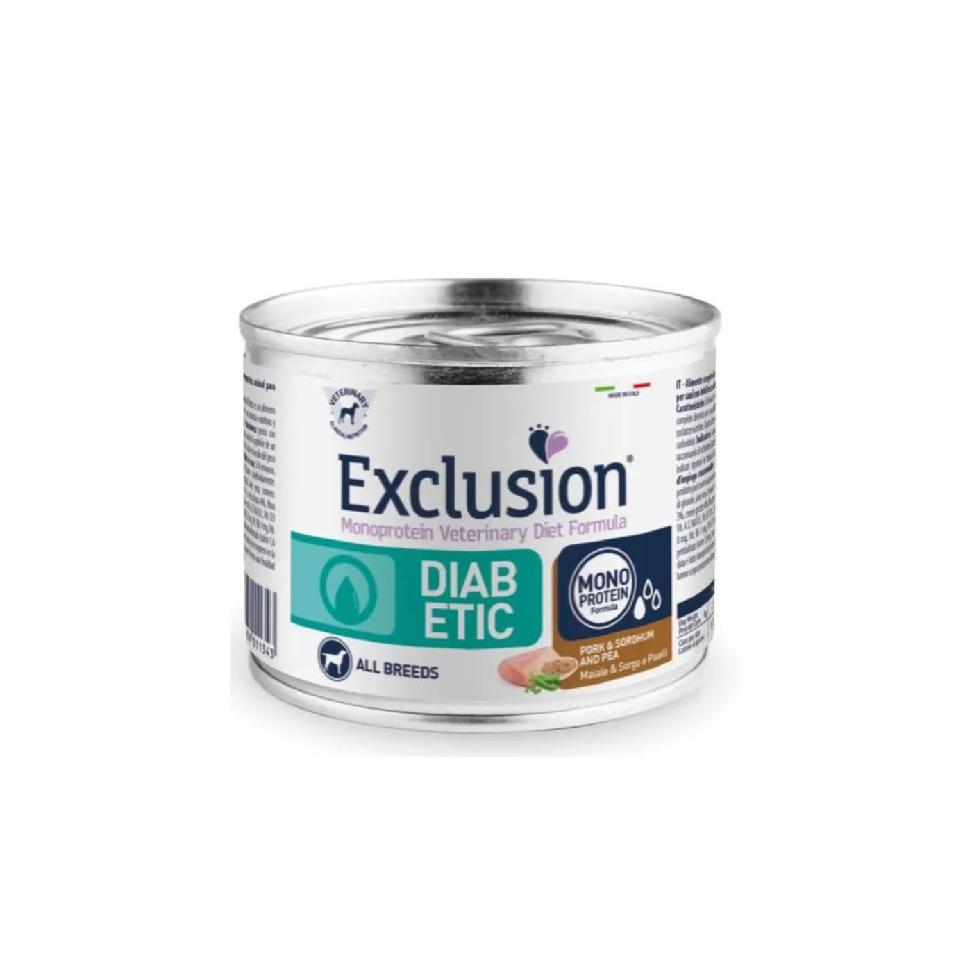 EXCLUSION All Breeds Diabetic Perro sabor cerdo, orgo-guisantes | alimento húmedo completo para perros adultos de todas las tallas y razas, para perros con diabetes mellitus, monoproteico, 6 latas de