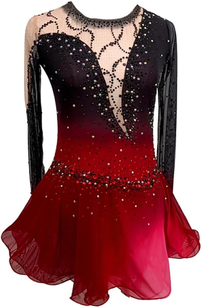 Girls Ice Skating Competition Dress Professional Figure Skating Skirt Gymnastics Leotards Gradient Activewear