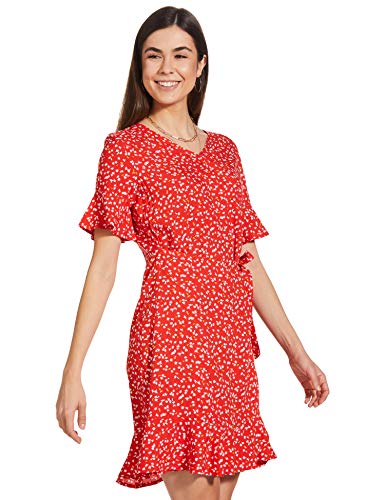 Image of EASYBUY Women's Rayon Fit and Flare Below The Knee Dress (SP21SR18LW Coral XL)